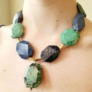 Beautiful Real Green Lapis/Blue Lapis Gold Washed Statement Necklace